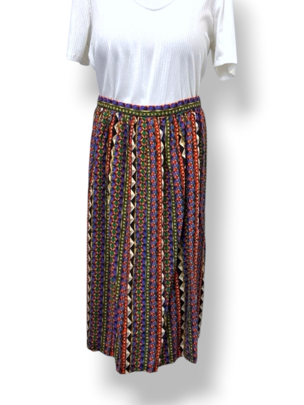 Handmade Women’s High-Waisted  Pullon Maxi Skirt VTG 90s Whimsigoth Geometric L